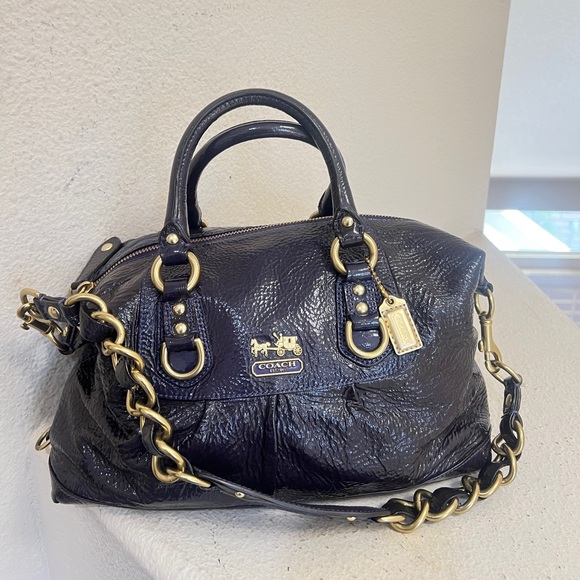 Coach Madison‎ Sabrina Purple Crinkled Patent Leather Satchel Shoulder Bag